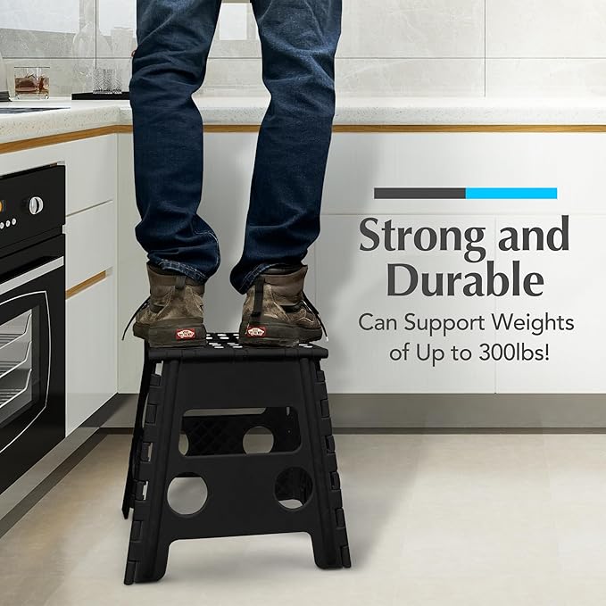 Handy Laundry Folding Step Stool 13 Inch, Black, Non-Slip Holds 300 lbs | 13 Inch, Black, Foldable Collapsible Step Stool, Non-Slip, Holds 300 lbs, Kitchen Bathroom Bedroom, Adults - Image 4