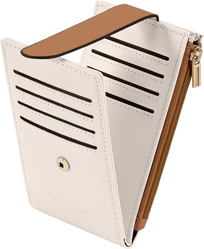 Chelmon Women's RFID Slim Card Holder Wallet | Thin Bifold Multi Card Case with Zipper Coin Pocket Purse for Women(Beige Brown) by Chelmon