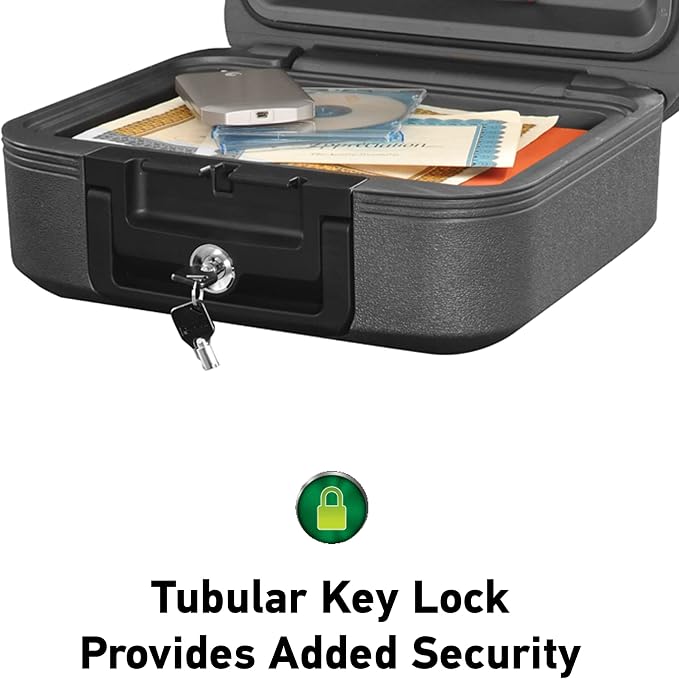 SentrySafe Dark Gray Fireproof and Waterproof Safe with Key Lock, Chest Lock Box with Carrying Handle for Travel, 0.28 Cubic Feet, 6.6 x 15.4 x 14.3 Inches, CFW20201 | Portable Fire Water Resistant Chest Safe With Key Lock Security, Carrying Handle, Id... - Image 4