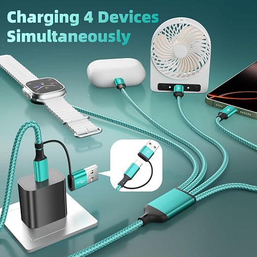 3 Type-C Ports 4-IN-2 Multi Charging Cable for iWatch Charger/iPhone 17-15 | 5FT Portable Travel Essentials for All Devcices, USB C Splitter iPhone Watch Charger for iWatch Ultra/SE/11-2, Carplay Cable - Image 2