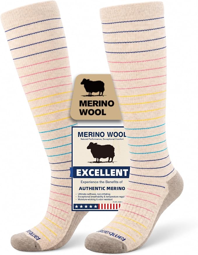 Merino Wool Compression Socks for Women & Men, 20-30 mmHg Knee High Dryarn Socks for Flying, Travel by Unknown