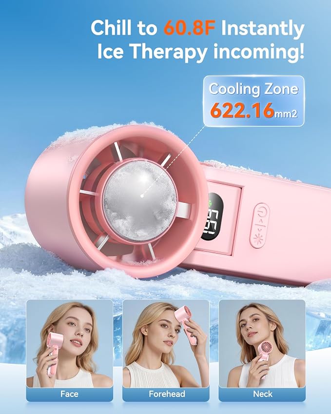 Portable Handheld Fan with Ice Cooler, 199 Speed Personal Fan,5500mAh Rechargeable,20H Cooling Time,20000 RPM Powerful Motor, Summer Essential for Travel/Outdoor/Office, Pink - Image 3