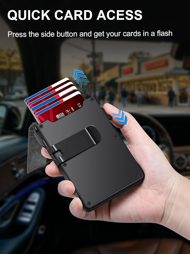 Wallet for Men RFID Blocking Wallet for 10-12 Cards Slim Bifold Minimalist Smart Pop Up Wallet with Money Clip Inside & ID Window Compact Front Pocket Metal Credit Card Holder Birthday Gifts for Men - Image 2