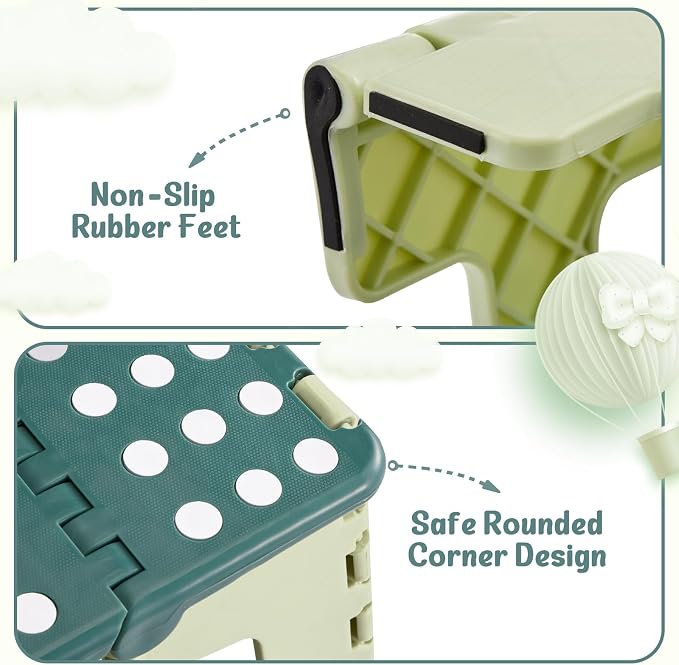 Folding Step Stool 9 Inch for Kids, 300 lbs, Bicolor Green | Lightweight Plastic Small Foldable Step Stool with Handle, Non-Slip, for Kitchen, Bathroom, Bedroom and Closet - Image 6