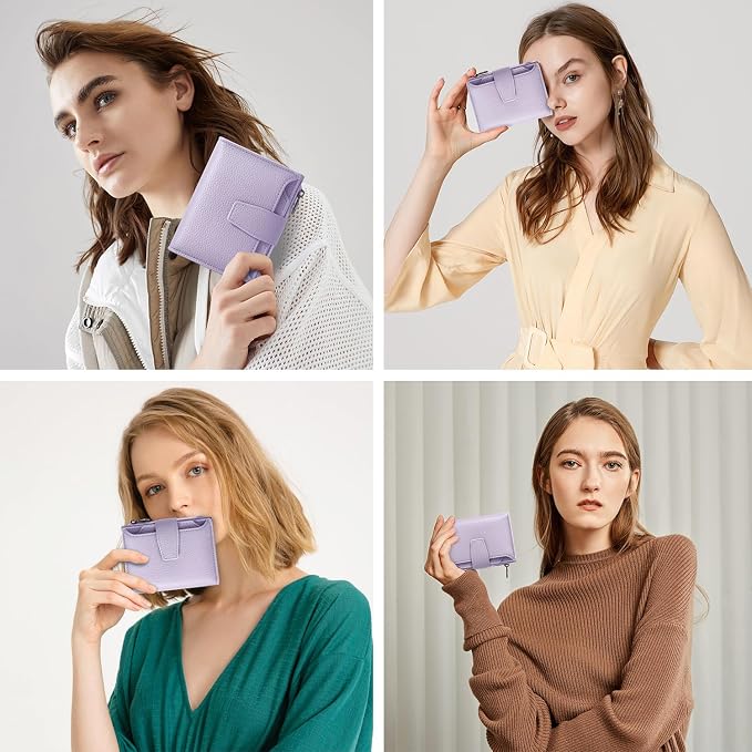 Small Wallet Women RFID Blocking Soft Leather Bifold Compact Card Holder Wallet for Women with Zipper Coin Pocket 4 ID Window - Image 9