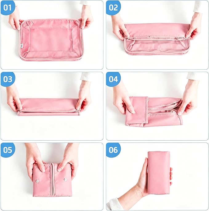 8 Set Packing Cubes for Travel Essentials With Hanging Toiletry Bag for Women, Lightweight Suitcase Organizer Bags with Mackup bag, Carry On Luggage Accessories (Pink) - Image 5