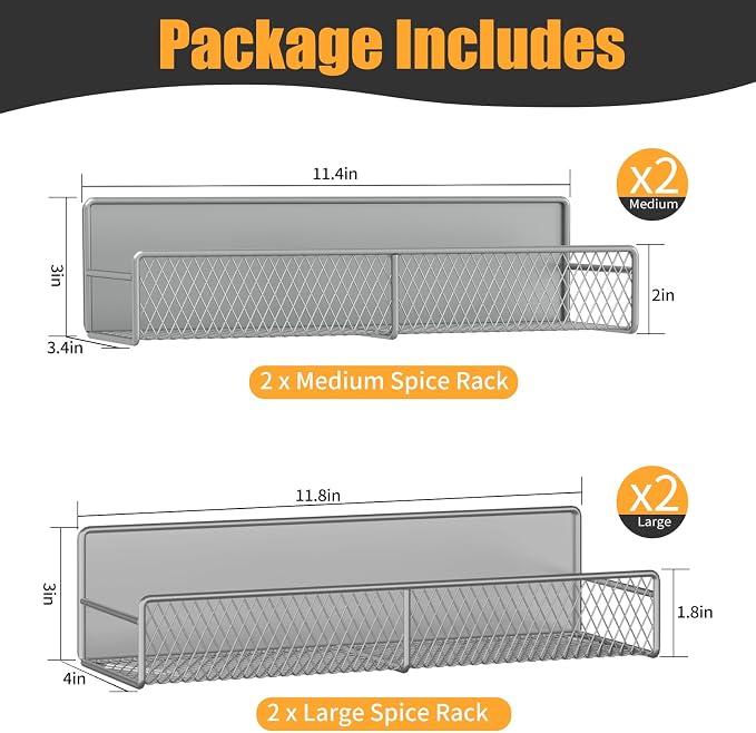 DTUQYX Magnetic Spice Rack for Refrigerator, 4 Pack 100% Metal Strong Magnet Fridge Shelves, Space Saving Spice Organizer, No Drilling Home Kitchen Laundry Room Storage Organization Moveable, Grey - Image 2