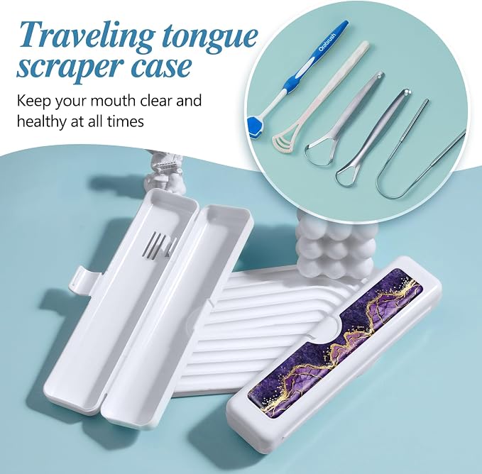 Toothbrush Travel Case - Colorful Pattern, Holder and Covers for Toothbrushes, Includes Tongue Scraper Case - Image 5