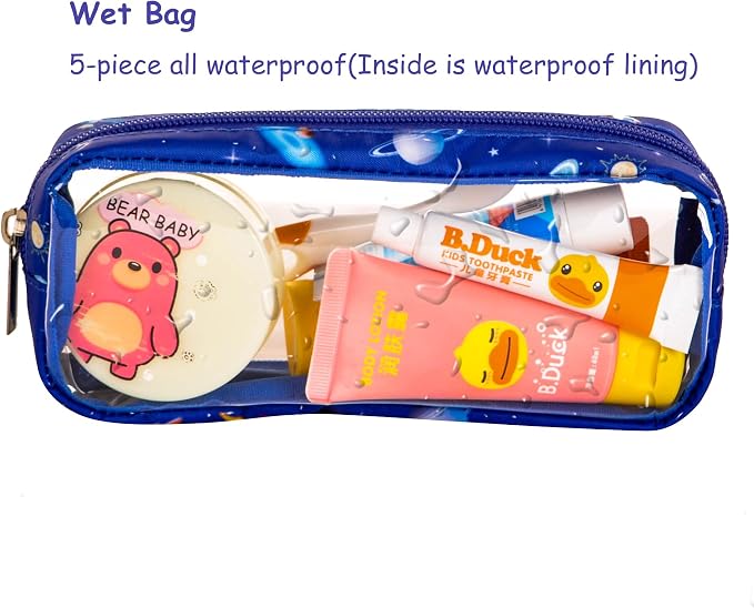 Remobia Hicol TSA Approved 5-Piece Diaper Bag Organizer Pouch Set Clear Waterproof TPU Kids Toiletry Storage Set Travel Packing Clutch Cube Bags for Baby Nursing(Astronaut) - Image 4