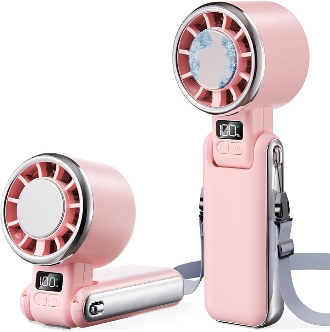SHEWIND Portable Handheld Fan with Ice Cooling - 5 Gear High Speed Personal Turbo Fan Rechargeable, Up to 13 Hrs, Mini Hand Fans for Travel Essentials, Beach Vacation, Gifts for Women, Men (Pink) by SHEWIND