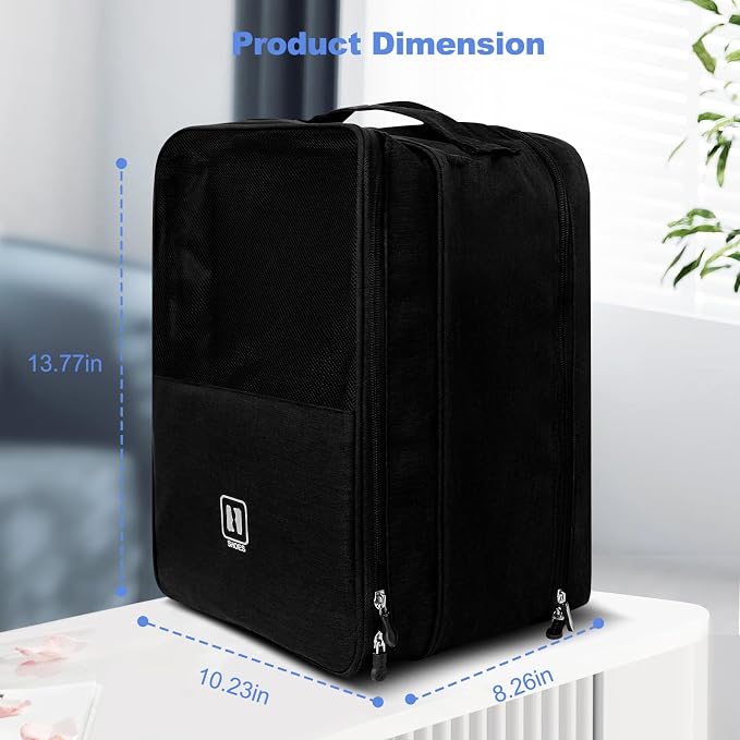 Travel Shoe Bag,Holds 3 Pairs of Shoes, for Travel&Daily Use | Large Capacity Shoe Bags for Travel,Golf Shoe Bag,Portable Dance Shoe Storage Pouch,Sneaker Storage Bag ,Black - Image 2