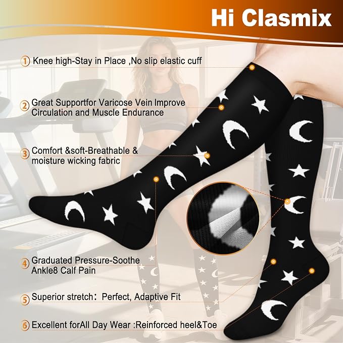 5/6 Pairs Graduated Compression Socks for Women&Men 20-30mmhg Knee High Socks Travel Hiking Running Stocking - Image 3