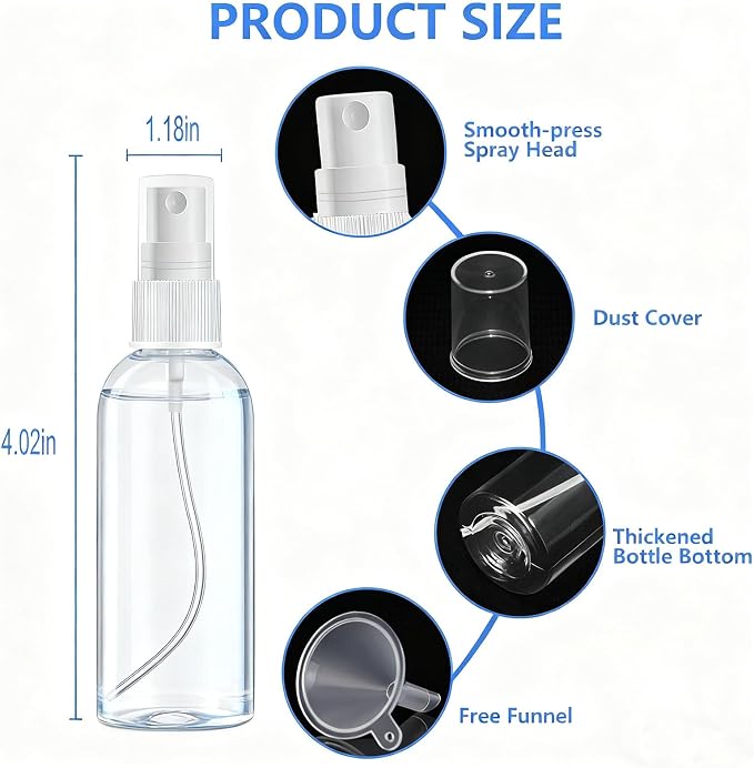 DTDNZKN 4 Pack 1 Oz (30ml) Mini Spray Bottles Clear Travel Size | Fine Mist Empty Spritzer Bottles Leak Proof with Funnels and Labels - Image 2