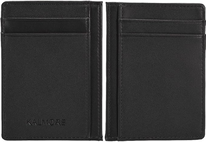 KALMORE womens Credit Holder Genuine Leather Slim Minimalist Card Case Wallet, Black With Id Window - Image 6