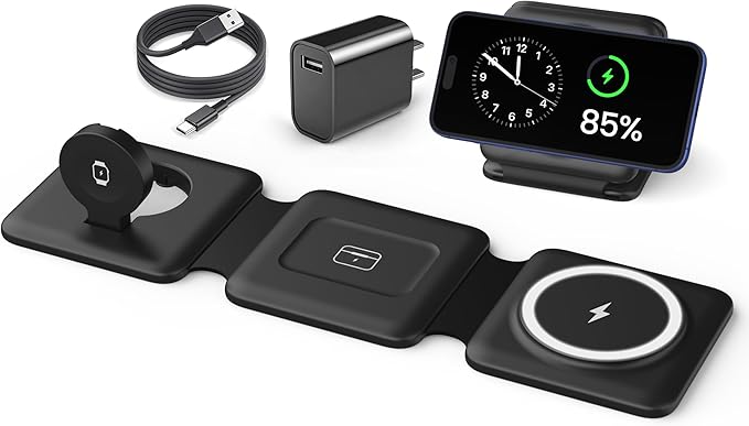 Magnetic Wireless Charger for iPhone: Fodable 3 in 1 Charging Station for Multiple Apple Devices - Travel Charging Pad Dock for Apple Watch iPhone 17 16 15 14 13 12 Pro Max Plus & Airpod by WirelessCharger