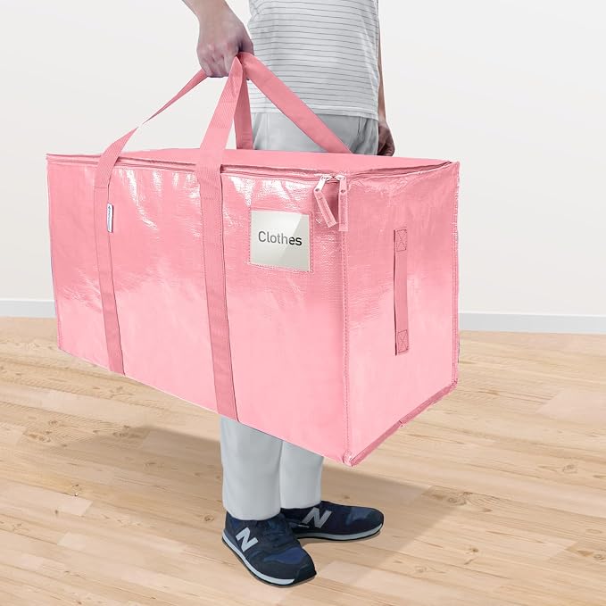 TICONN 4 Pack Extra Large Moving Bags Heavy Duty with Zippers & Carrying Handles, Durable Storage Bags Moving Boxes for Closet Organizers and Storage (4 Pack, Coral) - Image 2