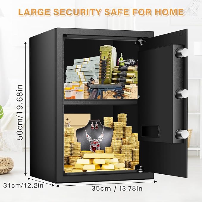 [19.7" Tall] Large Home Safe Box with Fireproof Waterproof Bag | Dual Alarm System, Digital Keypad and Spare Keys, Wall/Floor Mountable for Home Money Firearm Documents Medicines - Image 2