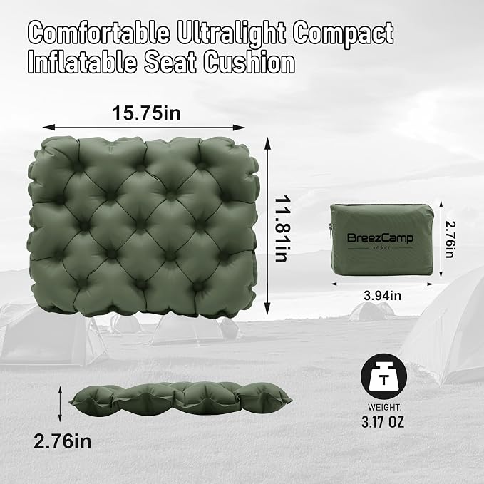 Inflatable Seat Cushion, Lightweight Stadium Seat Pad, Travel Air seat Cushion Anti-Slip for Airplane, Long Flights, Hiking, Climbing, Home and Camping, Compact Air Cushion,Olive Green - Image 6