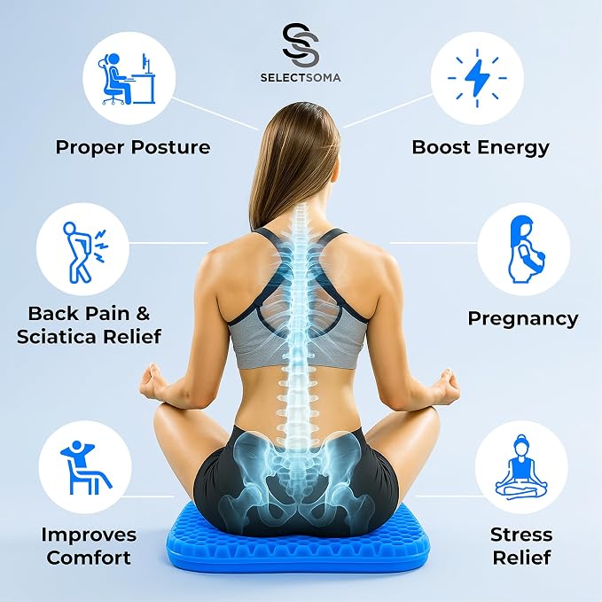 Gel Seat Cushion for Long Sitting, Pressure Relief for Sciatica, Tailbone, Coccyx & Back Pain, Office Chair, Wheelchair, Car & Truck – Large Size Blue Gel - Image 6