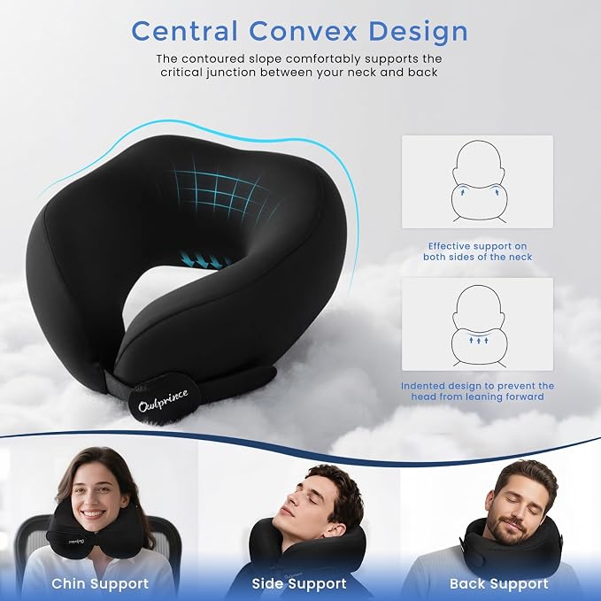 Travel Neck Pillow for Airplane, Neck Travel Pillow, Upgraded Soft 100% Pure Memory Foam - Lightweight and Stowable - Ergonomic Design for Long Flights, Car, Train, Office Use - Image 4