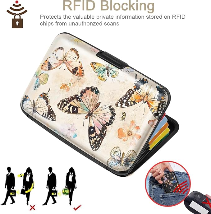 Coco Rossi Credit Card Holder RFID Aluminum Small Mini Wallet Women | Metal Wallet, Business Cards Holder, ID Case, Slim Sleeves, Womens Girls Gift, Carry Wallets for Travel, Flower Butterfly - Image 5