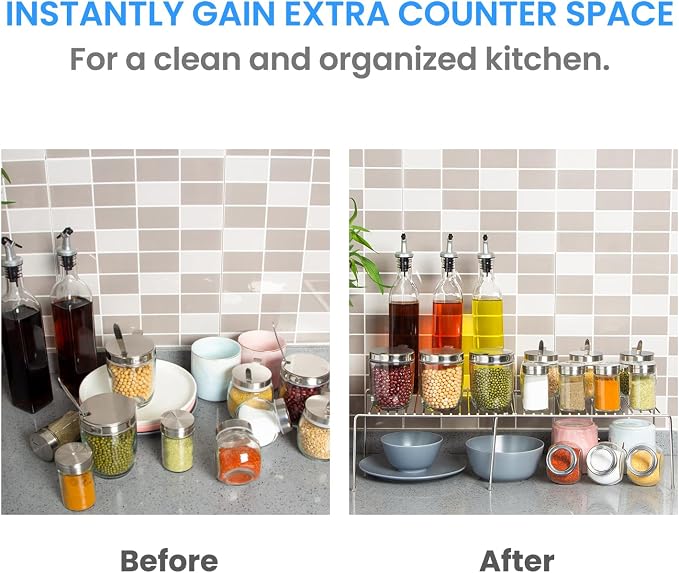 Tomorotec Expandable Kitchen Cabinet Organizer Stainless Steel Shelf Silver | Adjustable from 12.8 to 22.8 Inches Rustproof with Anti-Slip Feet for Pantry Bathroom Closet and Countertop Organization - Image 5