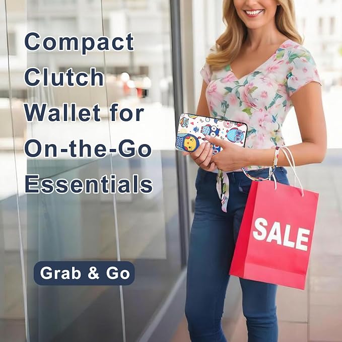 Cellphone Wallet for Women with Wrist Strap, RFID Blocking Credit Card Holder Large Size Clutch Purse, Owl - Image 7