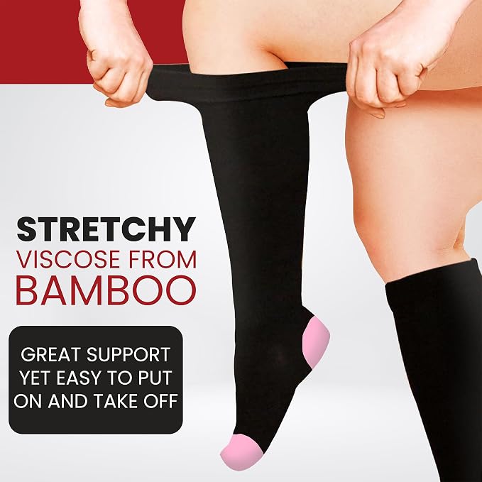 BAMS Plus Size Compression Socks Wide Calf XL XXL XXXL – Graduated Knee-High Support, Viscose from Bamboo Easy-On/Easy-Off - Image 3