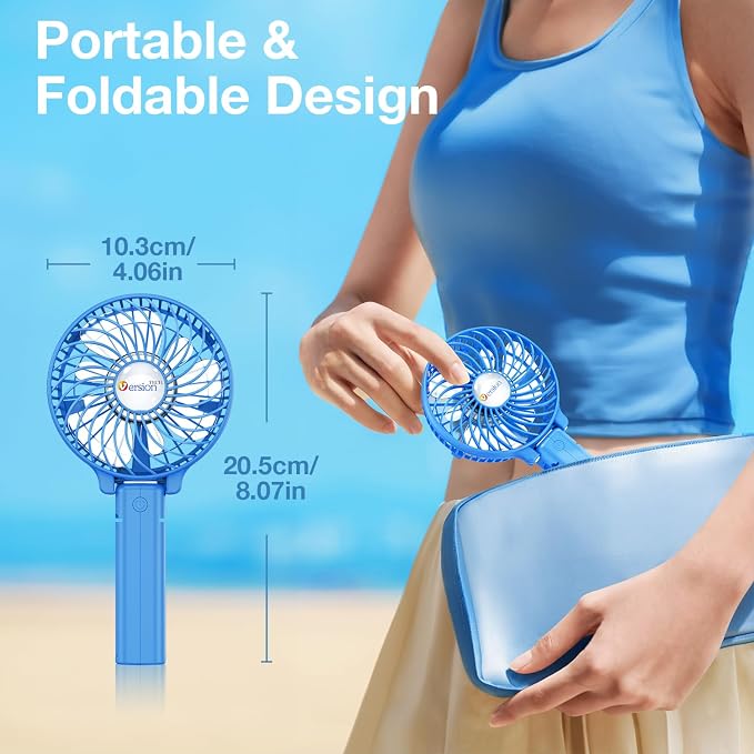 VersionTECH. Portable Handheld Fan, Powerful+Durable+180° Foldable, Mini Hand Fans with USB Rechargeable Battery Operated Cooling Accessories for Personal Use, Travel, Office Blue - Image 5