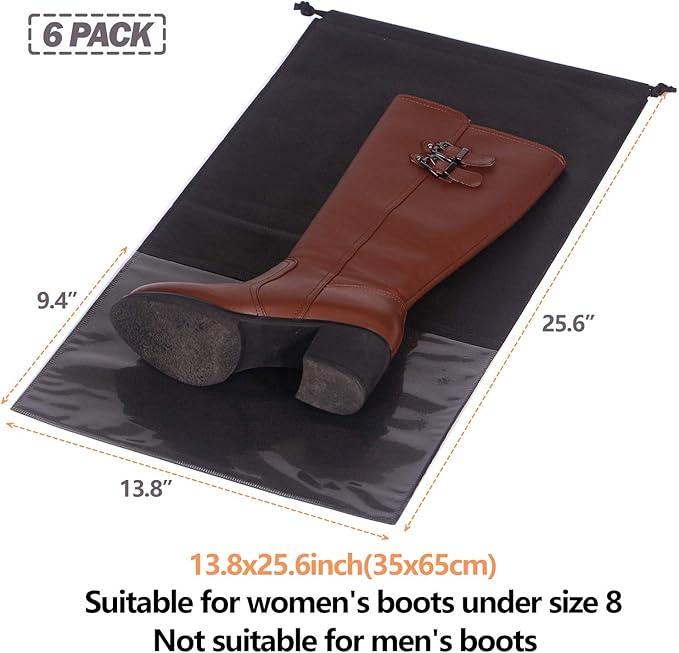 DIOMMELL Set of 6 Tall Boot Bags for Travel Non-Woven with Rope for Women Large Shoe Protector Cover Storage Organizers Pouch - Image 2