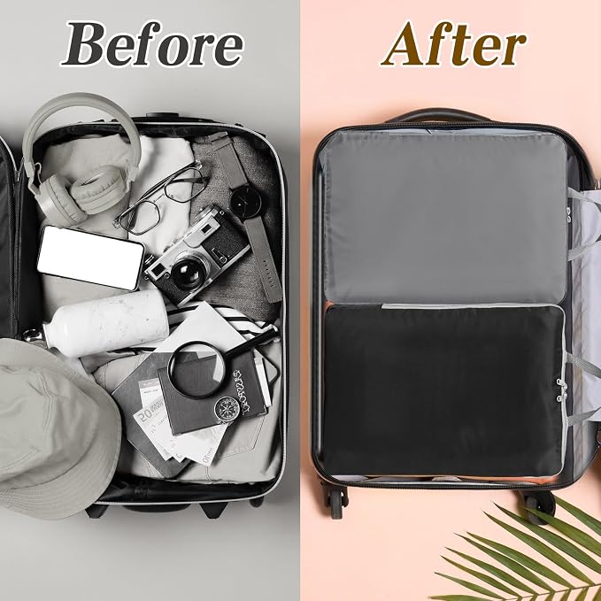 Hosuly 6 Pcs Large Ultralight Compression Packing Cubes for Travel 17.3 x 12.6'' XL Large Expandable Luggage Storage Organizers for Save Space Family Long Trips (Black, Gray, Beige) - Image 6