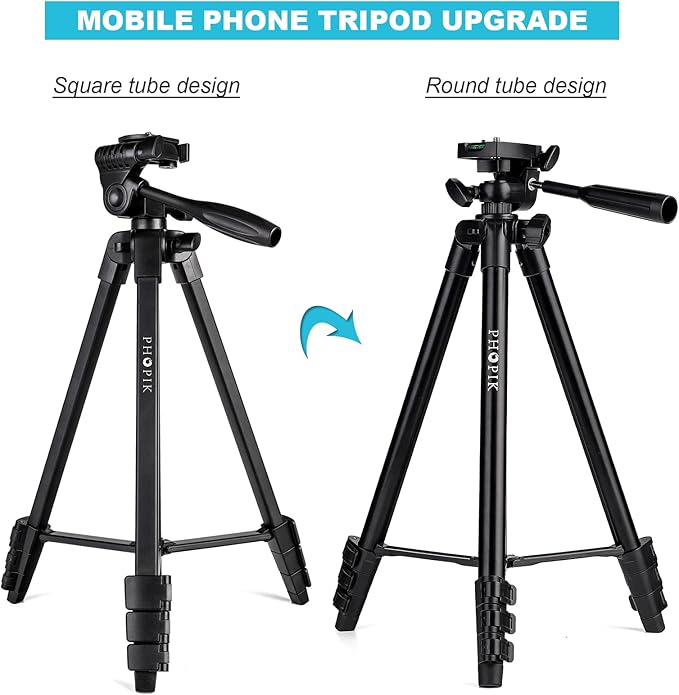 55" Phone Tripod, PHOPIK Aluminum Extendable Tripod Stand with Shutter, Carrying Bag, Compatible with iPhone/Android/Sport Camera&Insta 360 x5 Perfect for Video Recording/Selfies/Live Stream/Vlogging - Image 6
