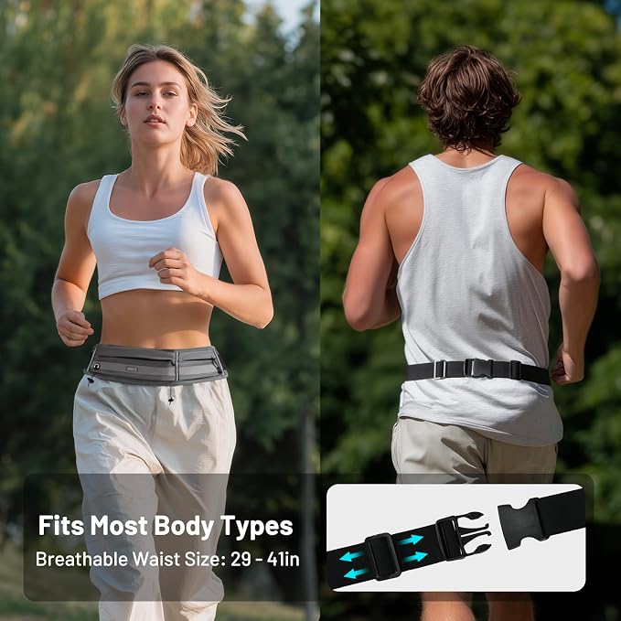 MIER Running Belt for Women & Men, Fanny Pack with Marathon Bib Clip, Gray | Slim Adjustable Phone Holder Pouch; Reflective Waist Packs for Running Essentials; Waterproof Zipper Pockets - Image 2