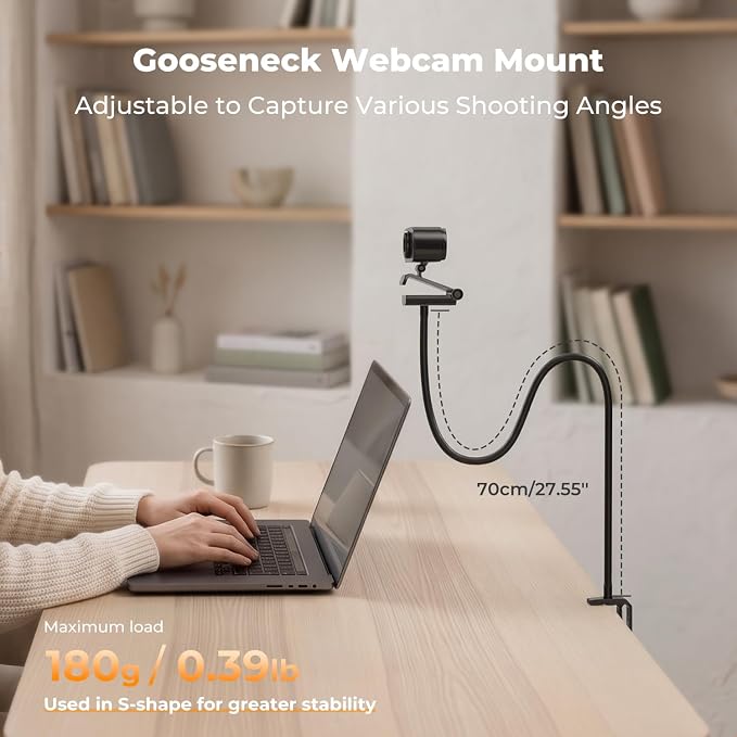 K&F CONCEPT Desk Webcam Camera Mount 27.5" Gooseneck Arm with 1/4" Screw | Overhead Camera Clamp Mount Adjustable Aluminum Arm for Remote Workers Content Creators Streamer Home Office Users, MS-57 - Image 2