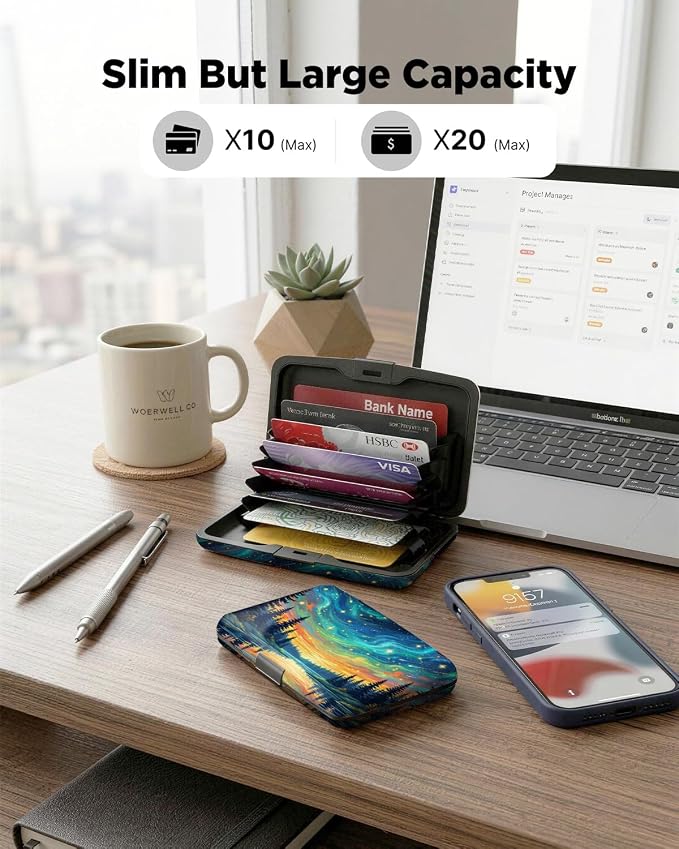 Maicican RFID Blocking Aluminum Credit Card Holder | Slim Metal Wallet for Women & Men, Business Card Case for Travel, Fits Front Pocket, Card holder wallet - Aurora Forest - Image 5