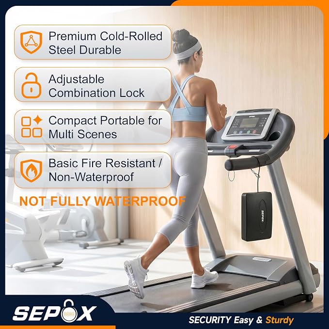 SEPOX® Portable Heavy Duty Steel Lock Box 8.1x5.7in 3ft Cable Combo Safe | For Travel Hotel Office Dorm Compact Steel Alloy Lock Box 3-Digit Code 3ft Steel Cable Secures Cash Passport Jewelry Small - Image 2