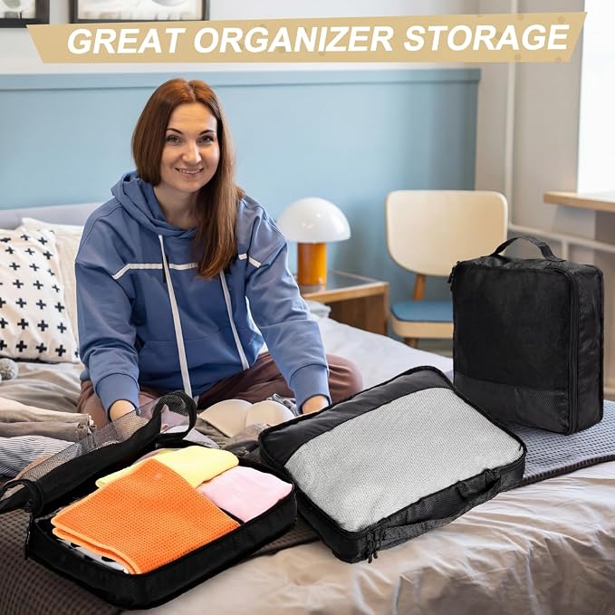 5 Pcs Packing Cubes for Suitcase Large Travel Cubes Carry on Luggage Organizer Bags for Clothes Accessories(M,Black) - Image 6