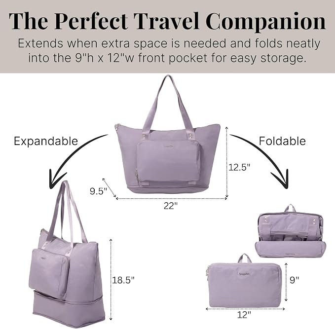 Baggallini Carryall Expandable Lightweight Travel Tote 22" Packable Folding Compact Nylon Washable Weekender w/Luggage Sleeve - Image 3