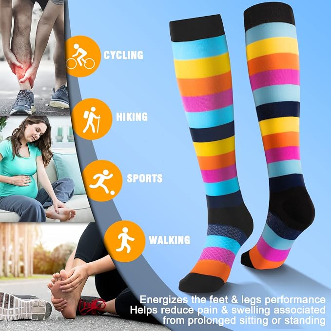 cerpite Compression Socks for Women & Men 6 Pairs Knee High Compression Socks 20-30 mmhg Best for Running,Nurse,Travel - Image 5
