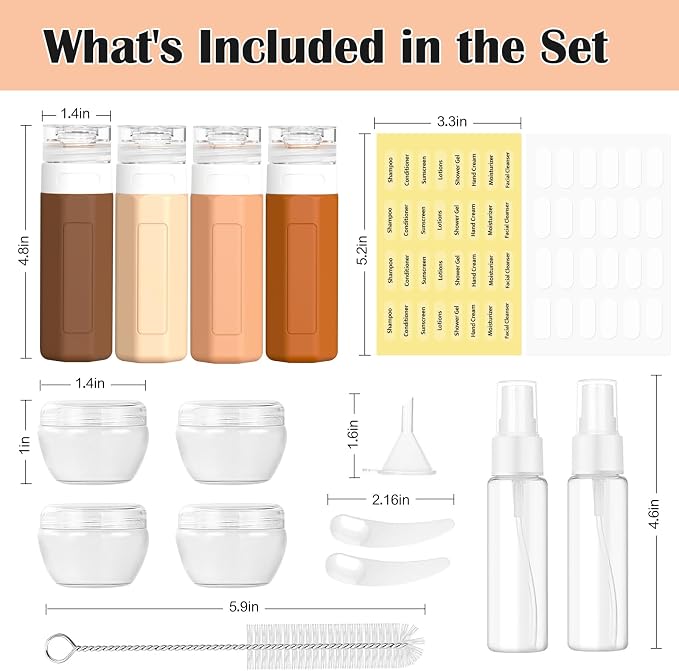 Redfly 17 Pack Travel Bottles for Toiletries, Tsa Approved 3oz Travel Size Containers, Leak Proof Travel Size Toiletries Bottles Silicone, BPA Free Refillable Shampoo Conditioners Kits, Apricot - Image 2