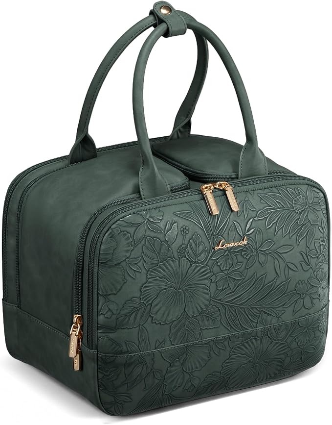 LOVEVOOK Travel Toiletry Bag for women, Leather Large Wide-open Makeup Bag, Waterproof Cosmetic Bag Organizer for Shower, Traveling, Toiletries, Bathroom by LOVEVOOK