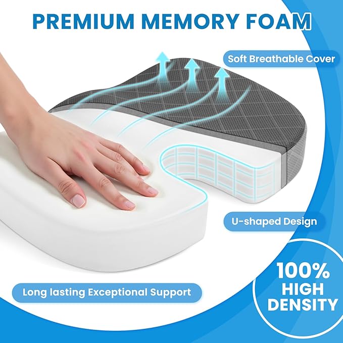 Memory Foam Office Chair Seat Cushion - Dark&Light Grey, X-Large | for Car Seat, Airplane, Desk Chair - Sciatica & Hip & Coccyx Pain Relief Cushion for Long Sitting Office Workers, Car Drivers - Image 3