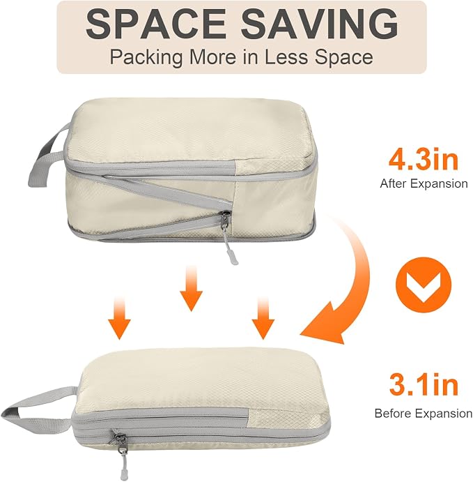Compression Packing Cubes, Ultralight Packing Cubes for Carry on Suitcase, Travel Packing Essentials for Suitcase Organizer Bags Set, Durable Travel cubes for Luggage (Beige, Set of 4) - Image 4