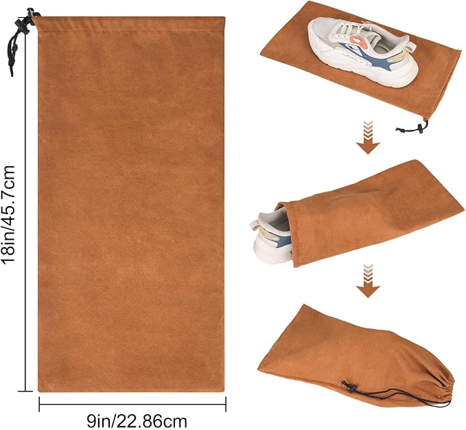 8 Pcs Single Shoe Bags for Travel with Drawstring,18"X9",Brown | Dust Resistant,Machine Washable & Reusable Storage Pouch,Travel Essentials for Women & Men - Image 2