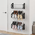 3 Pack Wall Mounted Shoe Rack, No Drill Adhesive & Screw 2-in-1 Holds 12 Pairs, Space-Saving Vertical Storage for Entryway, Bathroom & Kitchen, Renter Friendly Fits Tile Marble Glass Wood Wall (Black) by DEYILIAN