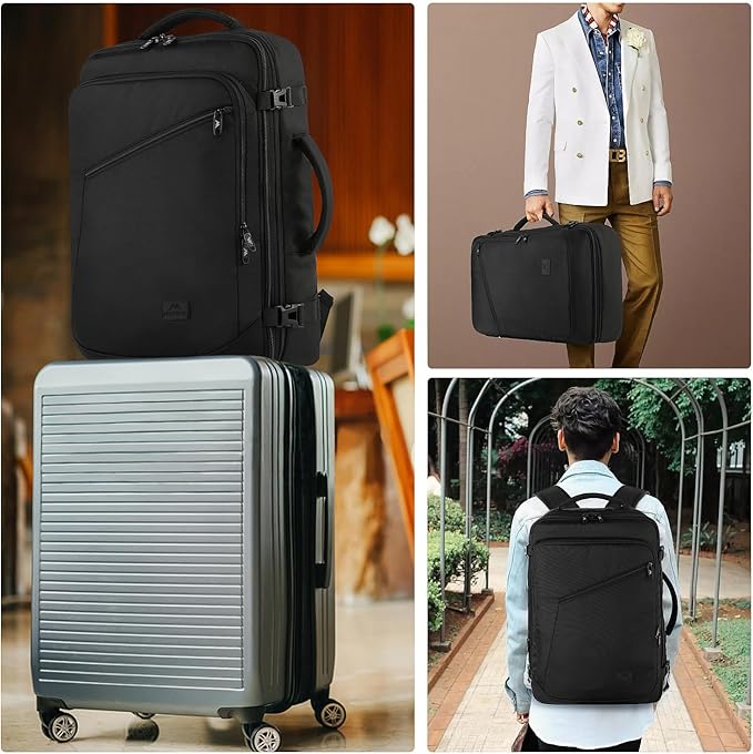 MATEIN Black Mens Travel Backpack, Expandable Carry on Backpack for Women | Expandable Business Backpack, 27L, Lightweight, Waterproof Hiking Daypack for Outedoor Sports Rucksack Daypack, Anti Theft - Image 8
