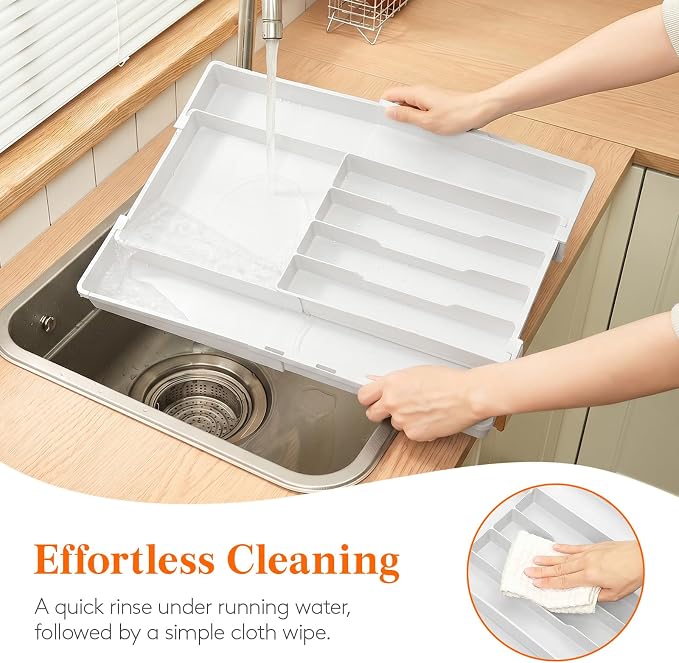 Lifewit Expandable Silverware Drawer Organizer, Utensil Tray for Kitchen | BPA Free Flatware and Cutlery Holder, Adjustable Plastic Storage for Spoons Forks Knives, 8.9-14.2 x 11.3-19.4 x 1.7", White - Image 9