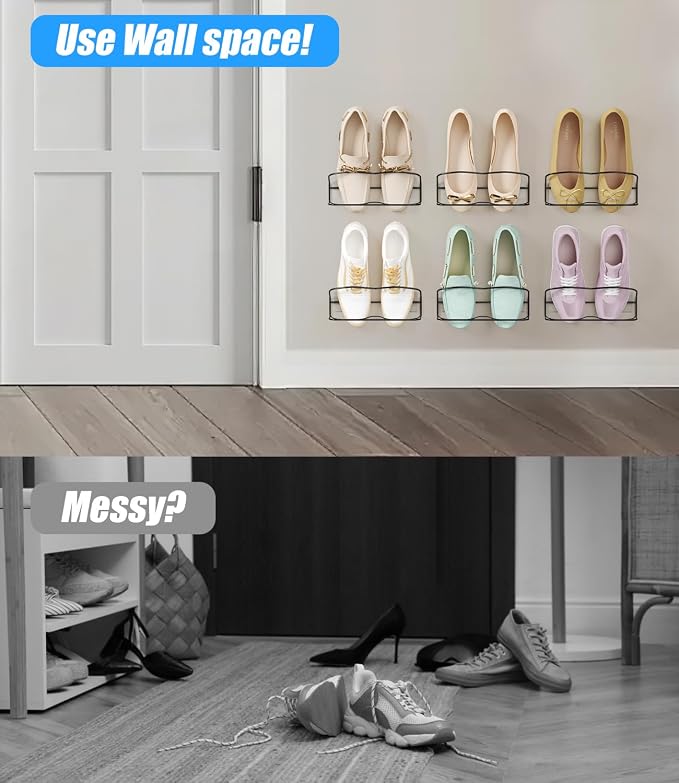 4Pack Wall Mounted Shoe Rack with Sticky Hanging Strips (Black) | Very Easy to Install no Need to Drill Hanging Shoe Organizer, for RV, Door,Entryway, Bathroom, Living Room, Mud Room, Laundry - Image 3