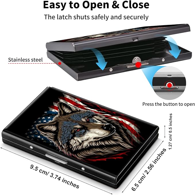 Metal Wallet,Credit Card Holder for Women Men,RFID Blocking Card Holder Wallet Mini Slim Aluminum Wallet ID Case Hard Card Case Business Card Holder Case,Flag Wolf - Image 5