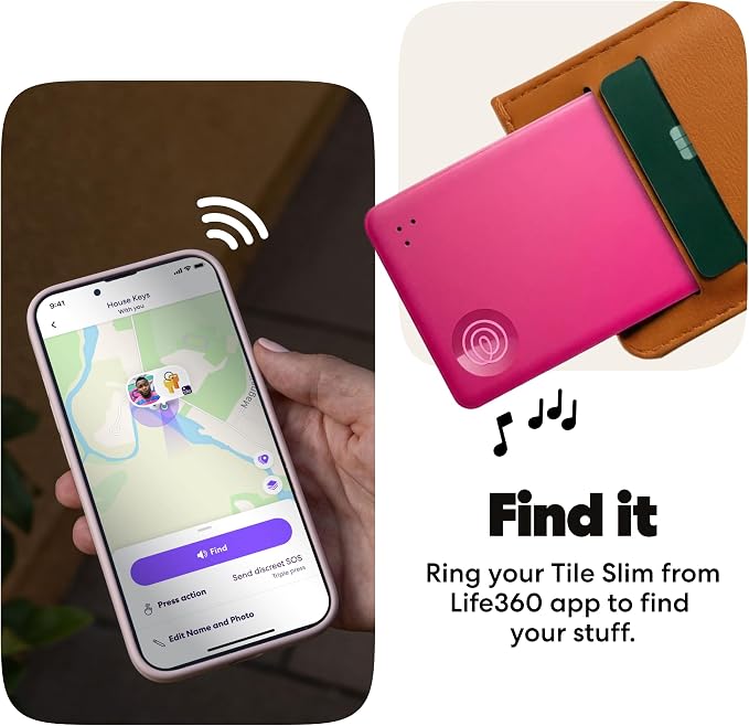 Life360 Tile Slim - Wallet Finder, Bluetooth Tracker and Item Locator for Luggage Tags, Passports and More. Both iOS and Android Compatible. Phone Finder. 1-Pack (Pink Punch) - Image 4